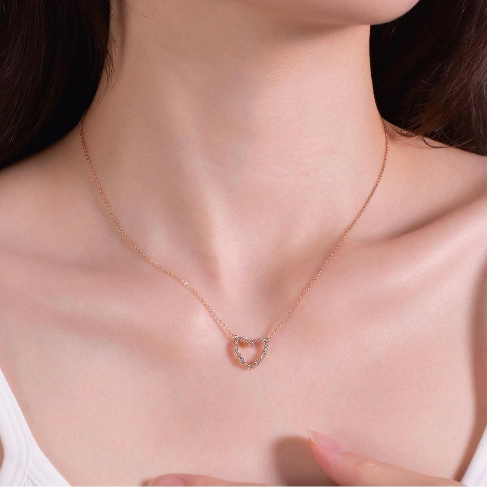 ROSE Gold 14k CZ Heart Pendant Necklace